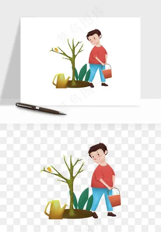 手绘植树节挖土人物png免抠