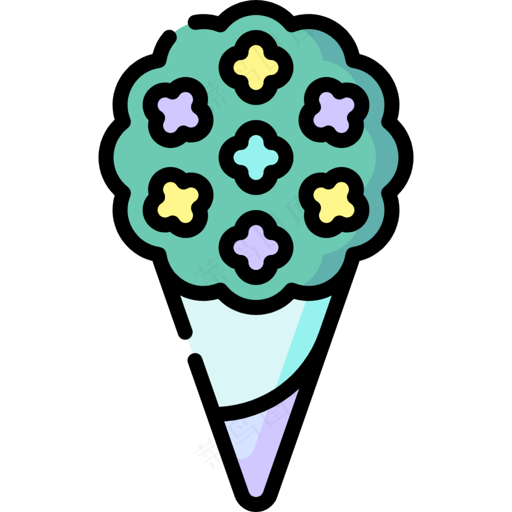 绿色纸筒花束 线性彩色花卉图标