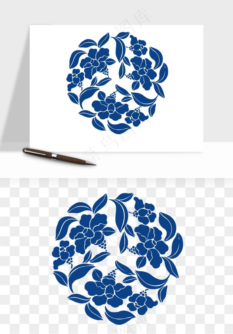 青花瓷花纹花卉图案png免抠