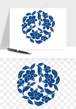 青花瓷花纹花卉图案png免抠