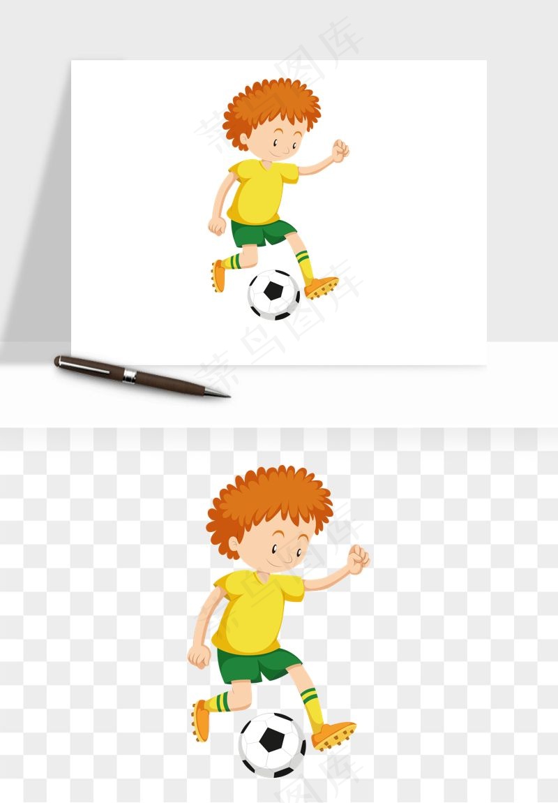 卡通踢足球男孩png免抠