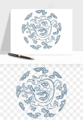 青花瓷花纹花卉图案png免抠