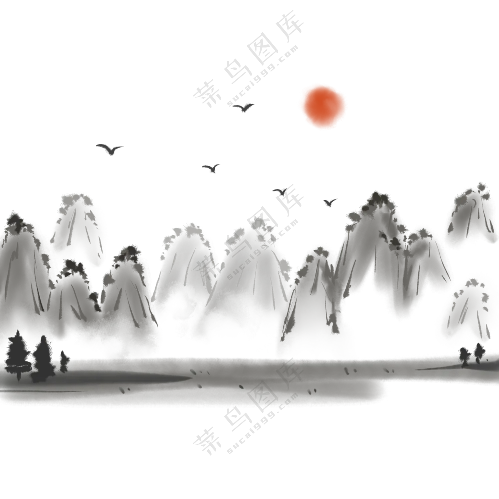 水墨远山意境写意山水画面(217)2000x2000