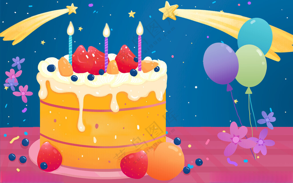 美味的水果蛋糕插画水果插画艺术字海报