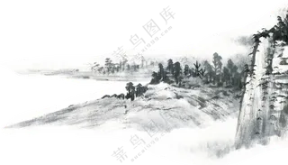 水墨手绘绘画创意高山树木PNG素材