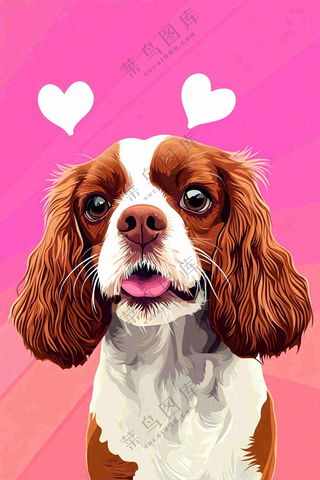 萌宠宠物小狗可爱玫红色插画背景