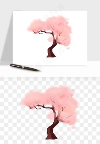手绘浪漫花树桃花树png免抠