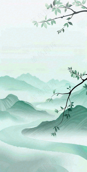 夏天青山绿水国风端午节处暑插画背景