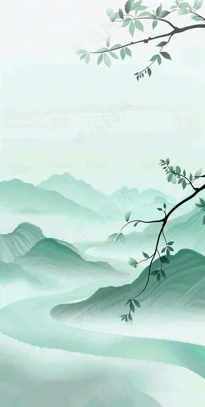 夏天青山绿水国风端午节处暑插画背景