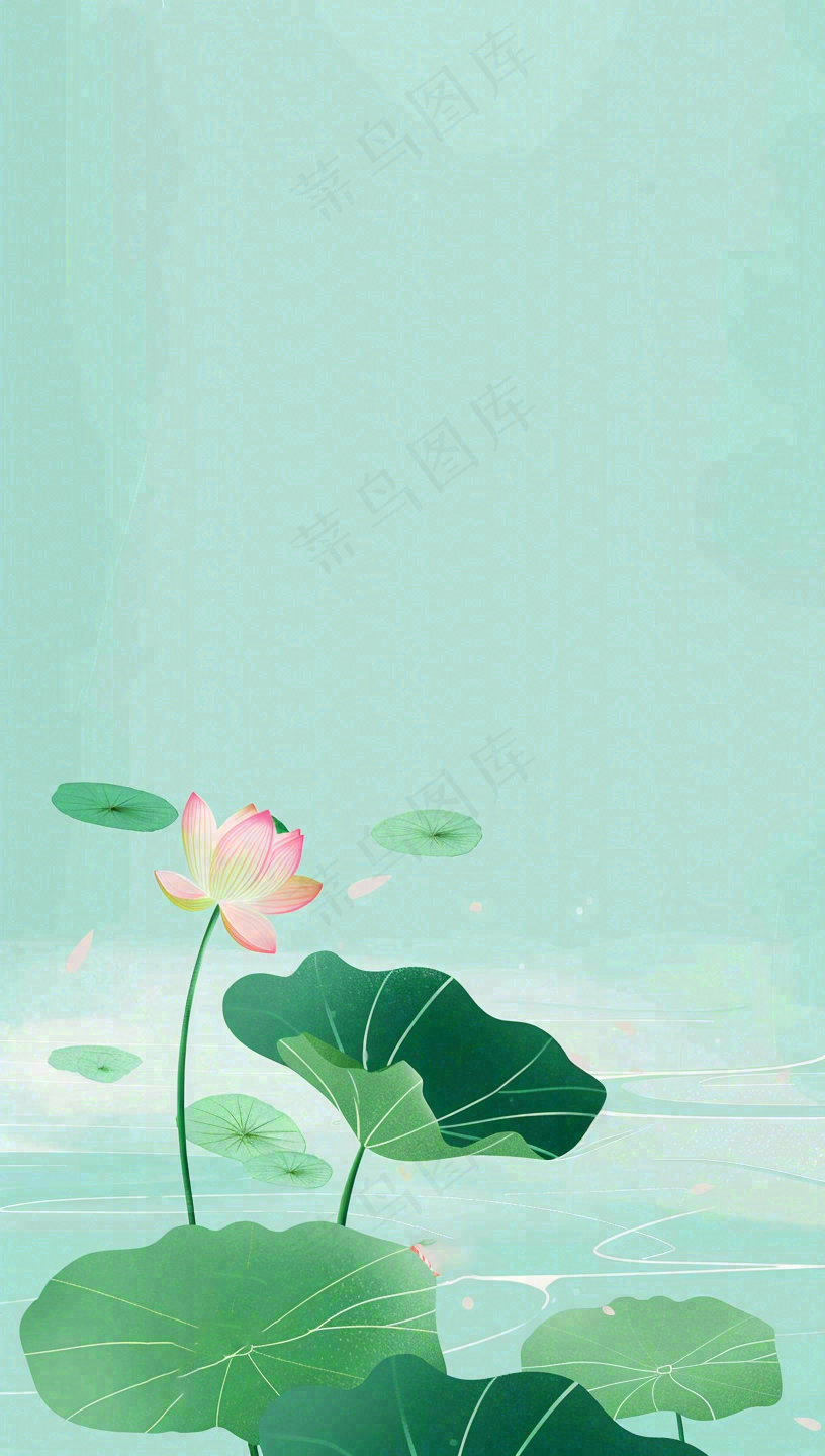 夏天荷花荷叶清凉小清新淡雅小暑大暑处暑插画背景