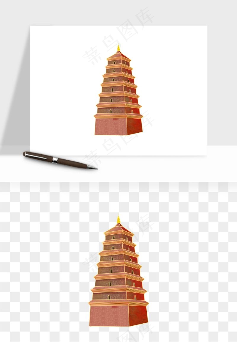 国潮风古建筑古楼古塔鼓楼psd,png免抠图