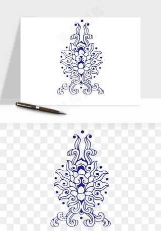 青花瓷花纹花卉图案png免抠