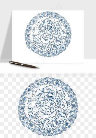青花瓷花纹花卉图案png免抠