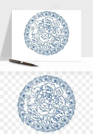 青花瓷花纹花卉图案png免抠