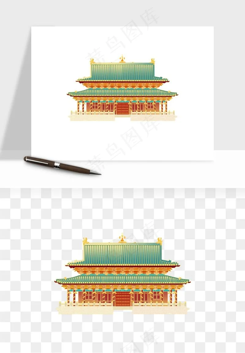 国潮风古建筑古楼古塔鼓楼psd,png免抠图(1000x1000)psd模版下载
