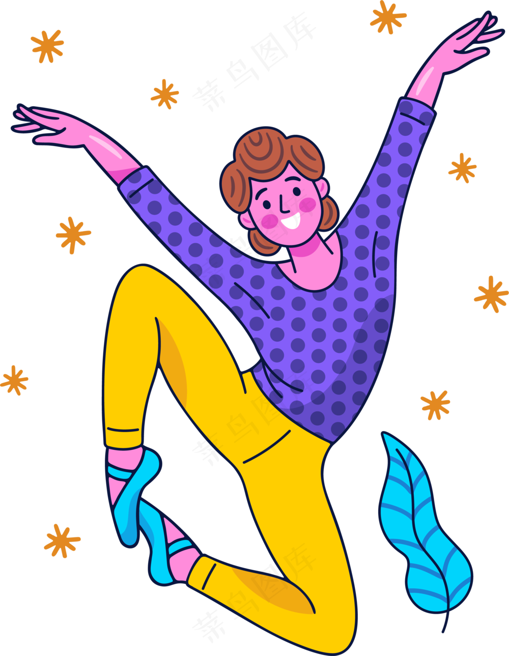 跳舞的开心男生 跳起来 美式多巴胺色彩插画 免抠透明底