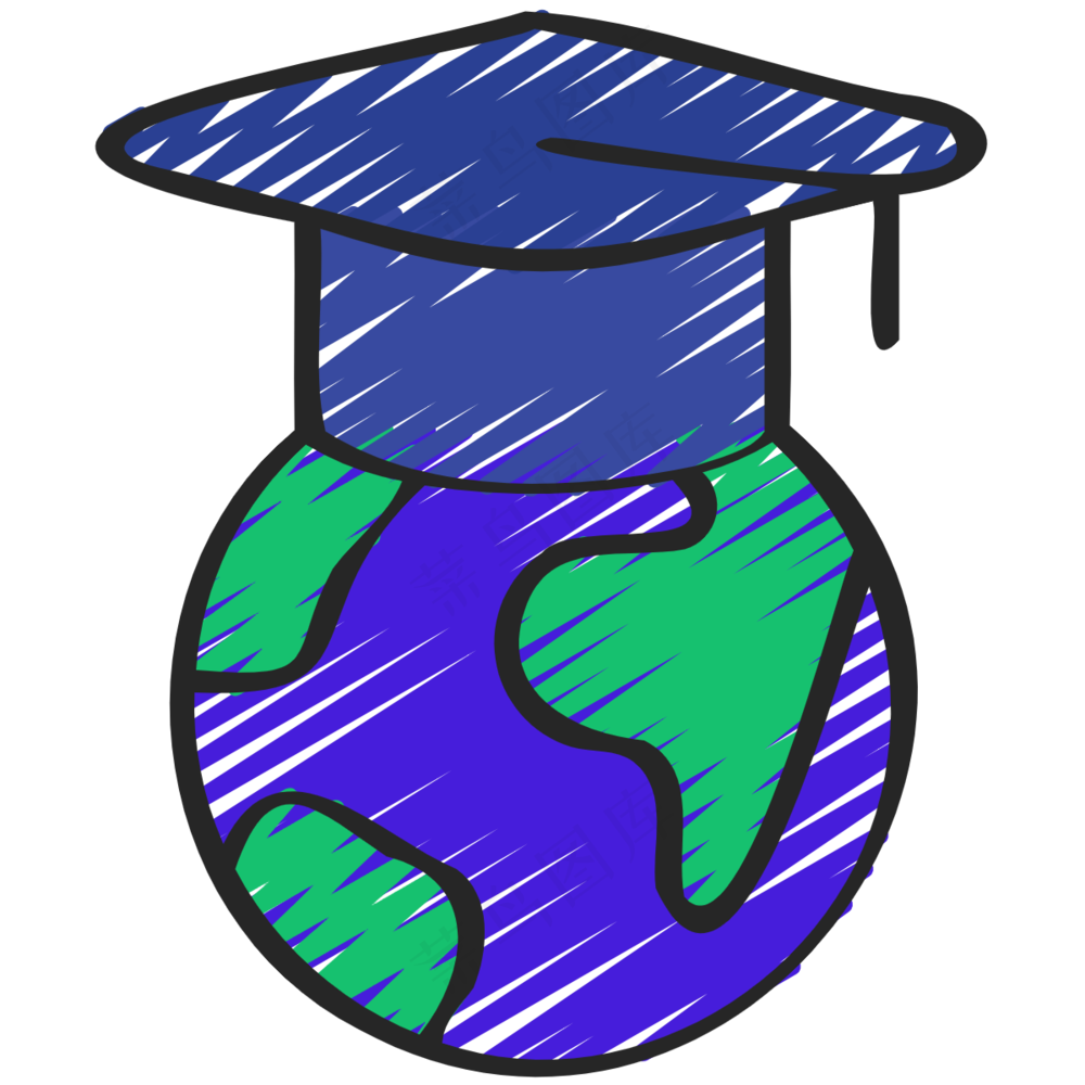 地球&博士帽 铅笔手绘图标icon