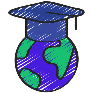 地球&博士帽 铅笔手绘图标icon