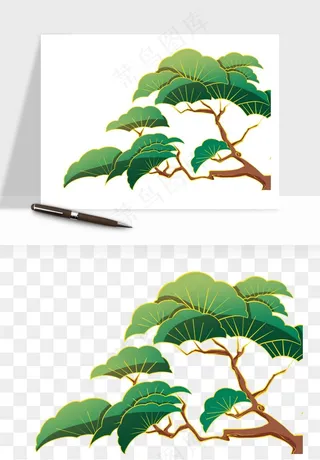 国潮松树松枝松叶png免抠