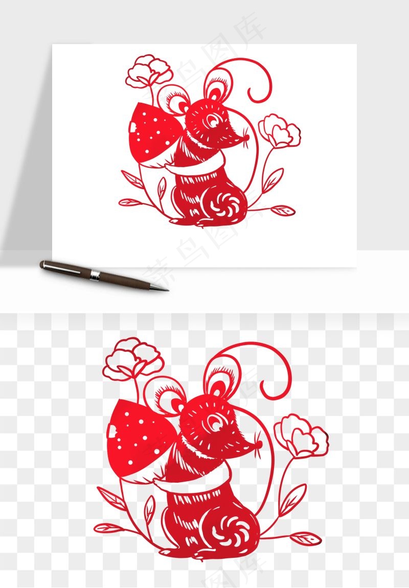 十二生肖剪纸中式纹样图案png免抠