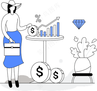 女生投资财富增长 蓝色扁平商务插画