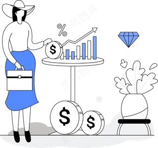 女生投资财富增长 蓝色扁平商务插画