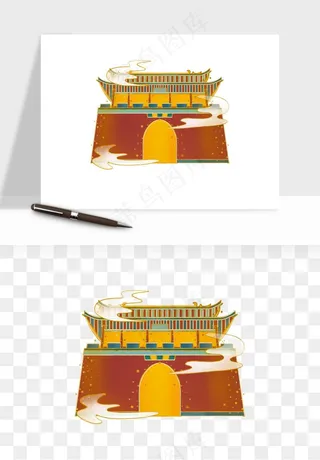 国潮风古建筑古楼古塔鼓楼psd,png免抠图