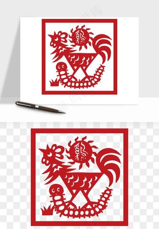 十二生肖剪纸中式纹样图案png免抠