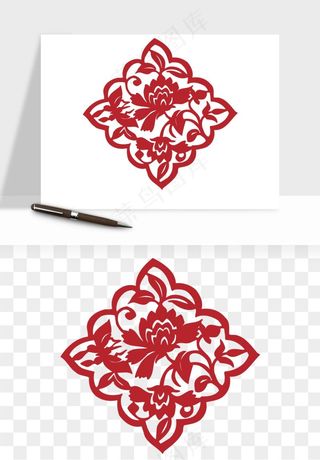 传统剪纸植物花卉png免抠