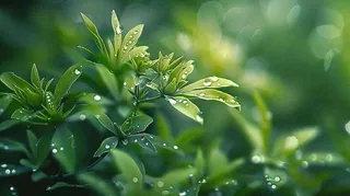 绿色植物绿叶上的露水雨水寒露摄影图