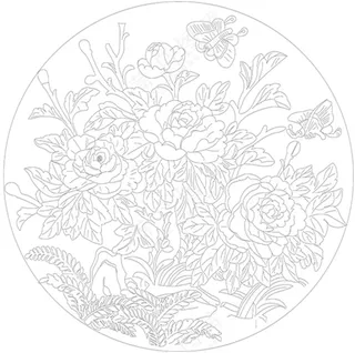 线条圆形牡丹雕花