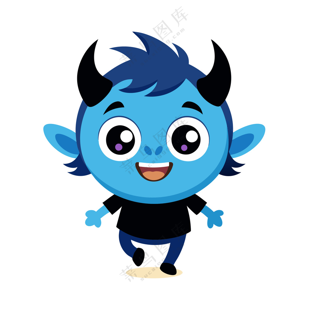 卡通开心吉祥物牛角小兽