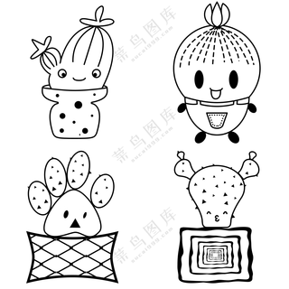 植物免抠 表情 多肉 仙人掌 