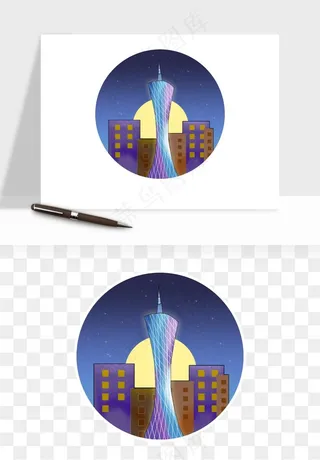 国潮城市地标山水建筑png免抠