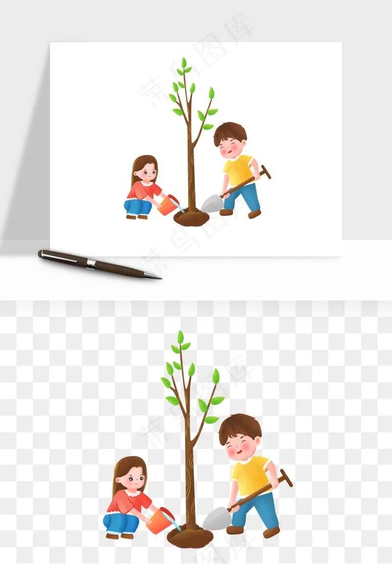 手绘植树节挖土人物png免抠