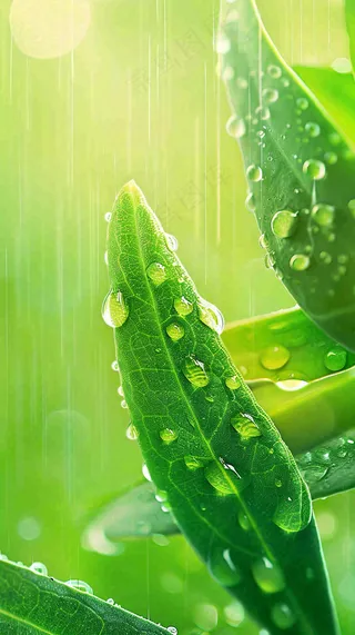 春天梅雨时节绿叶谷雨寒露摄影图