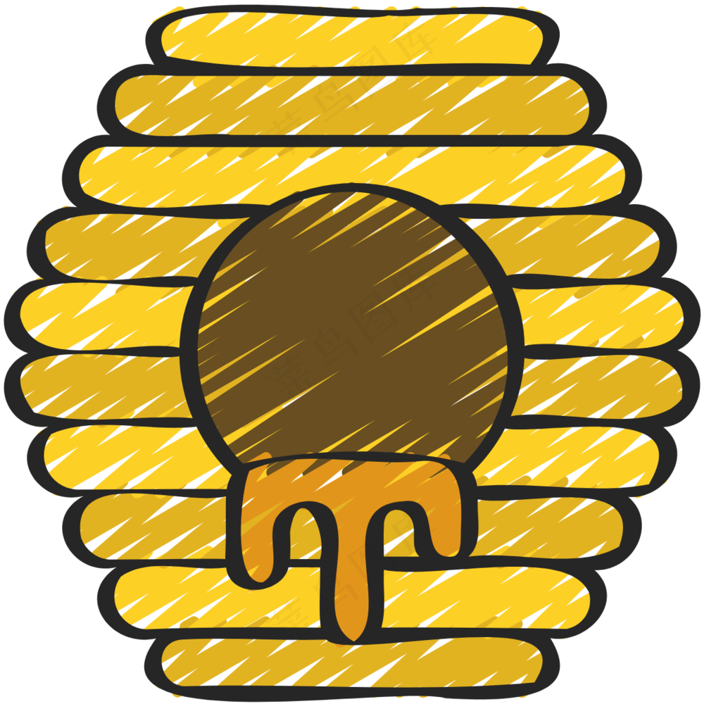 黄色蜂巢+蜂蜜 铅笔手绘图标icon