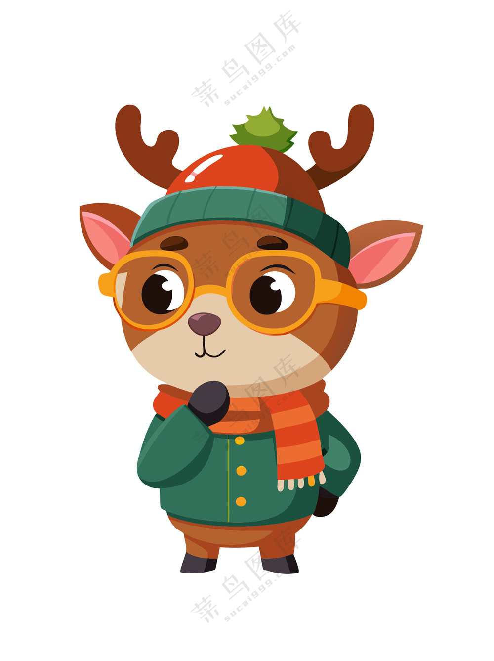 矢量动物冬天穿棉衣小鹿