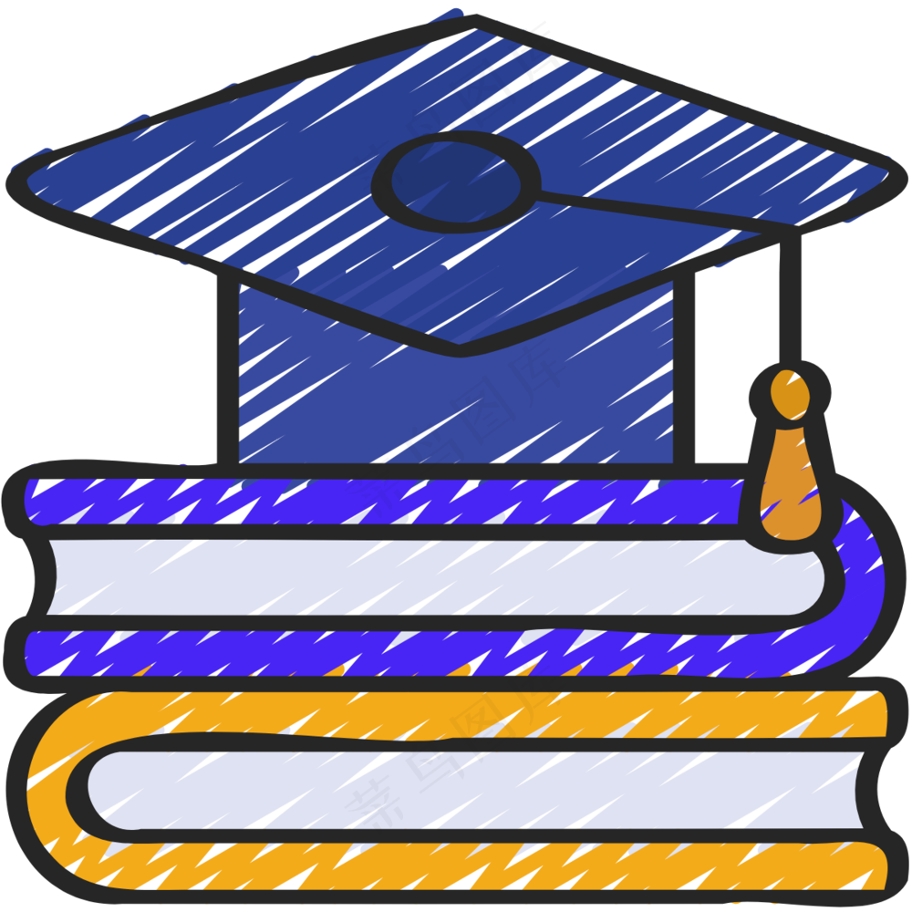 博士帽&一堆书 铅笔手绘图标icon