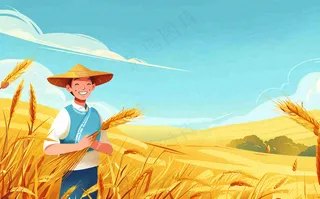 秋天农田里收谷的农民辛勤劳作芒种世界粮食日插画背景