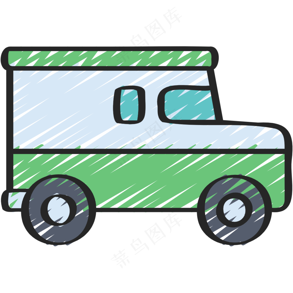 绿色运钞车 铅笔手绘图标 icon