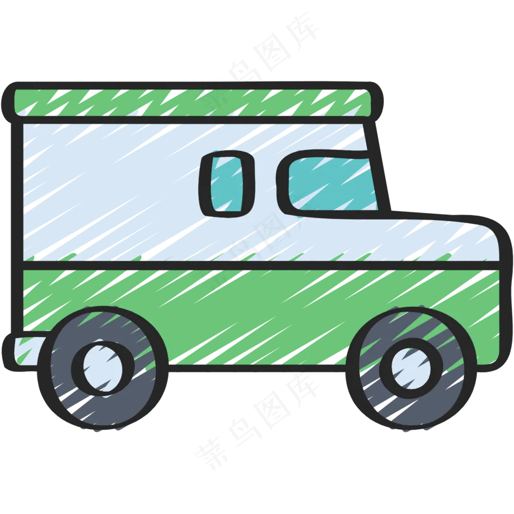 绿色运钞车 铅笔手绘图标 icon
