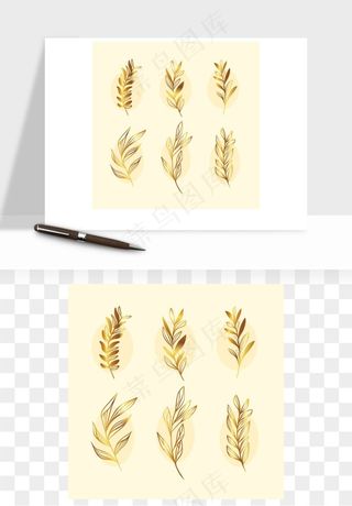 手绘金色叶子矢量png免抠