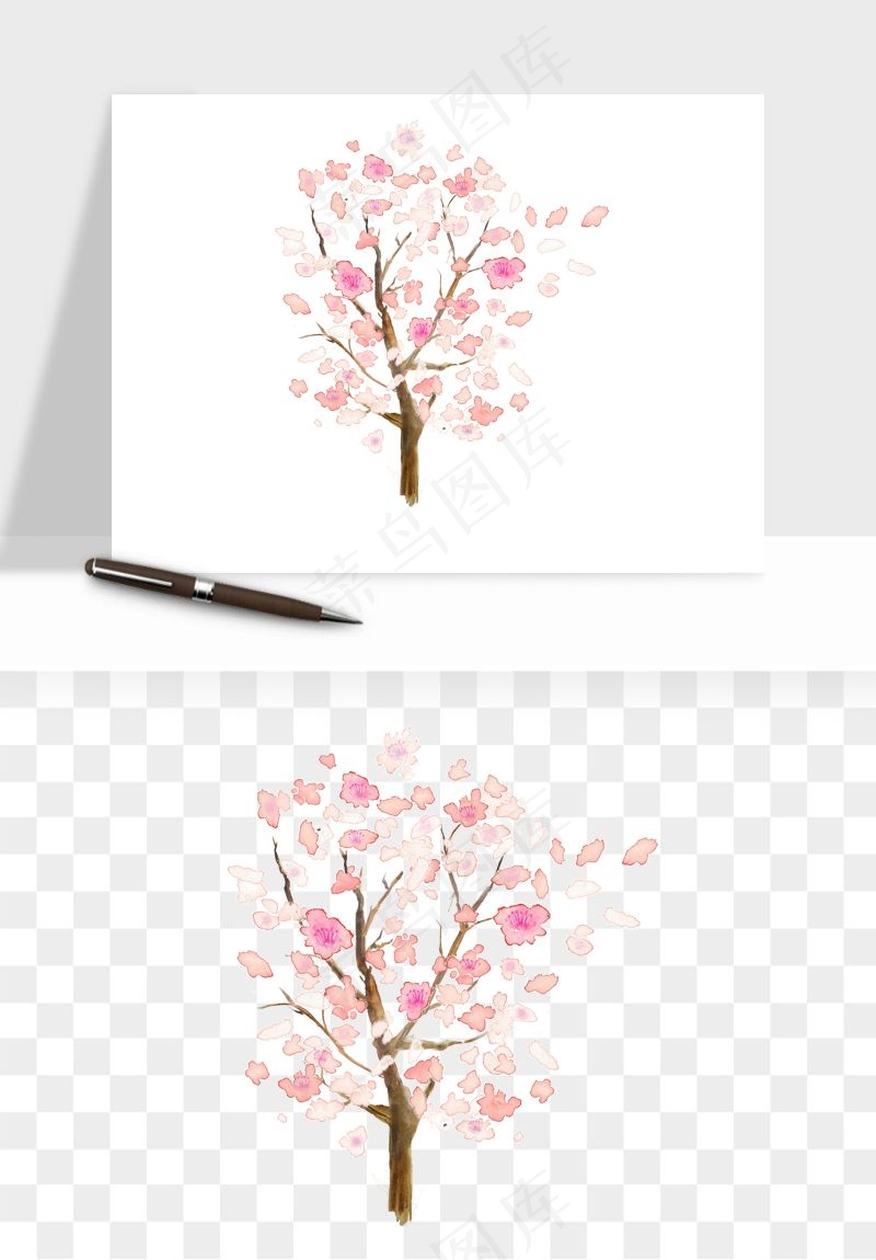 手绘浪漫花树桃花树png免抠