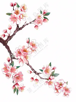 春天桃花树上小鸟喜鹊插画免抠