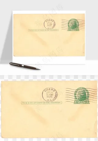 复古明信片信封png免抠