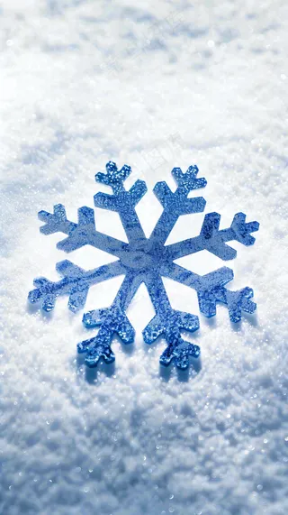 冬季白雪地里的蓝色雪花寒冷大寒小雪大雪摄影图