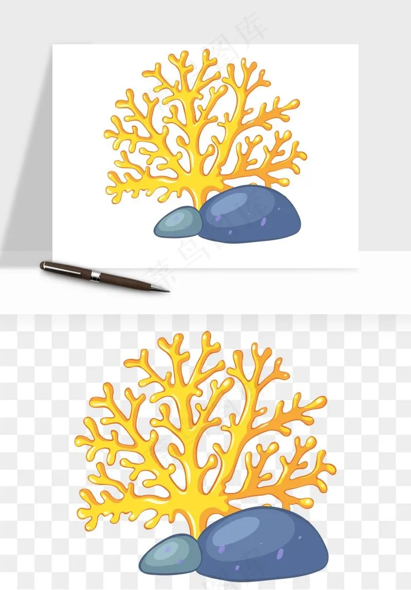 卡通珊瑚海底植物png免抠