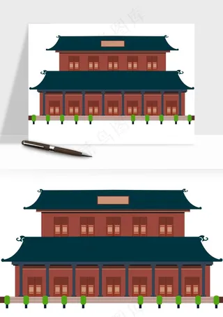 国潮风古建筑古楼古塔鼓楼ai,png免抠图