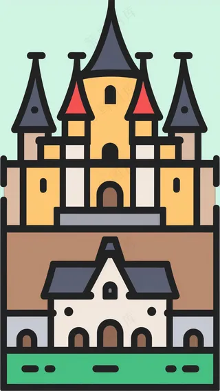 城堡建筑 抽象粗线条简笔风景画